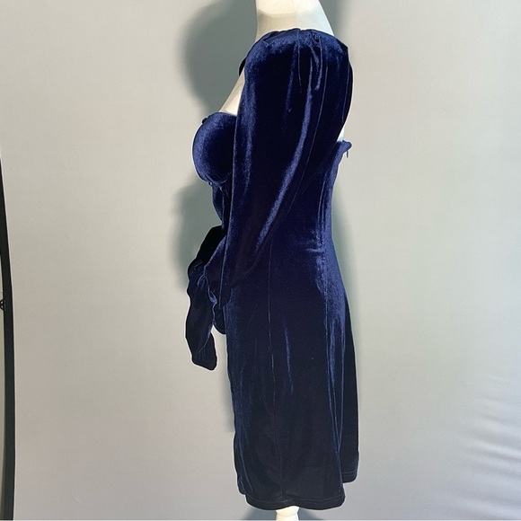 FASHIONNOVA, Sz M, Velveteen, Midnight Blue, BodyCon, Mini-Dress W Deep V Neck - Picture 15 of 16